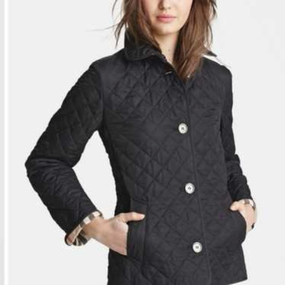 Burberry Brit Black Quilted Pea Coat with Signature Lining